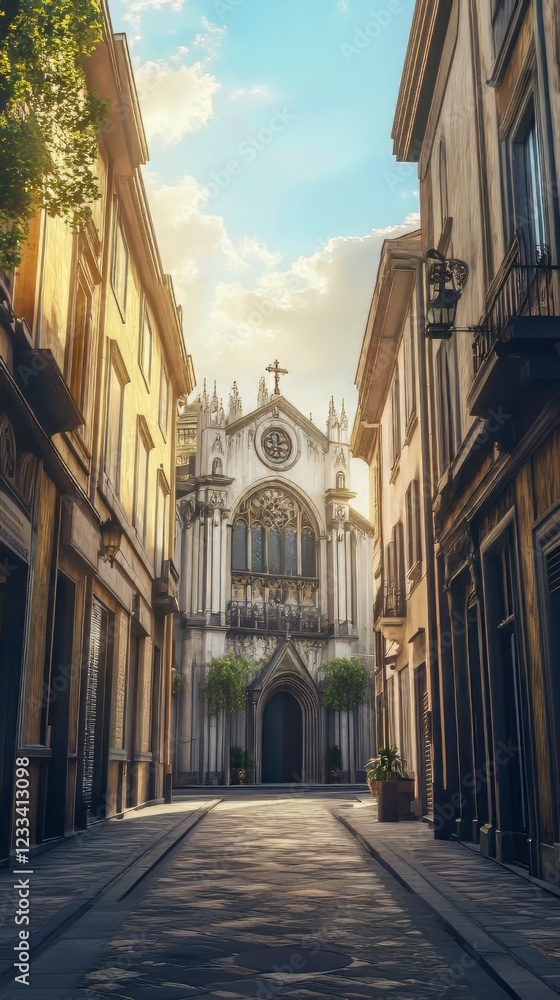 Church at the end of a narrow street Church at the end of a narrow street