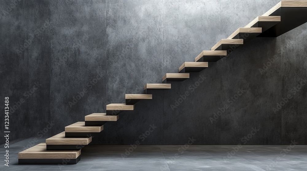 contemporary cantilevered staircase, wooden oak steps, matte black support structure, textured concrete wall panels, minimal home interior, open riser design, modern architectural elements, natural contemporary cantilevered staircase, wooden oak steps, matte black support structure, textured concrete wall panels, minimal home interior, open riser design, modern architectural elements, natural