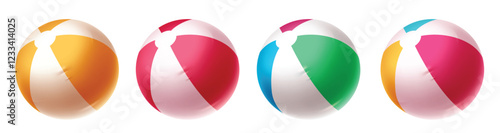 Summer beach ball clipart set. Inflatable beach ball clip art collection in colorful and stripe graphic design vector illustration.
