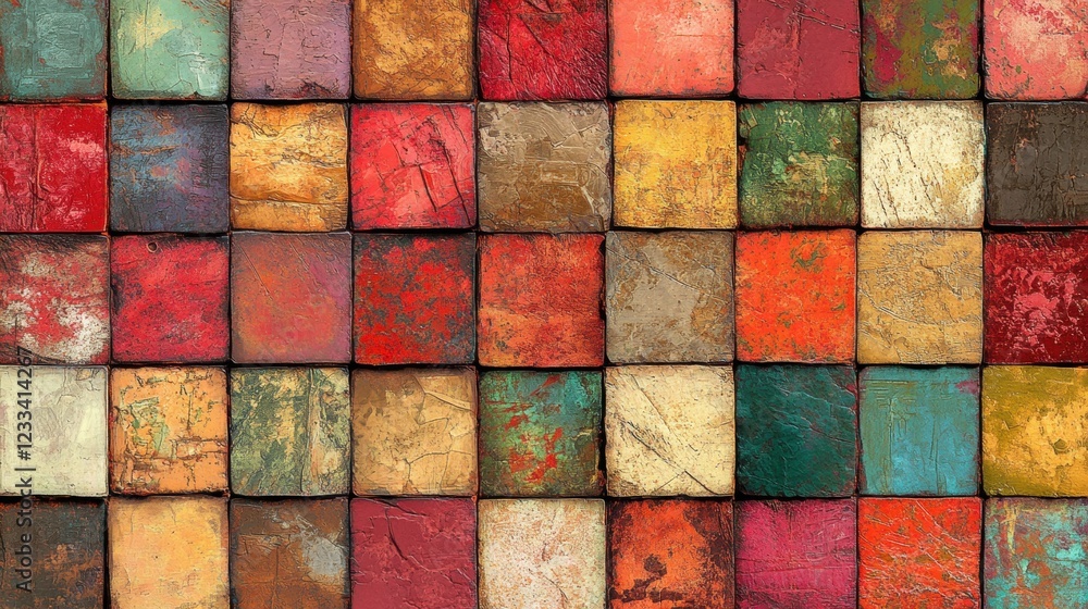 Colorful Square Tiles Background with Texture and Patterns Colorful Square Tiles Background with Texture and Patterns