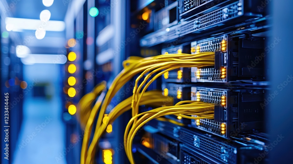 Naklejka premium Network Server Room Technology Data Center Cables Infrastructure