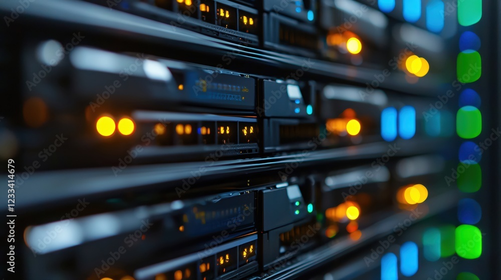 Obraz premium Powerful Server Rack Data Center Technology Network Infrastructure