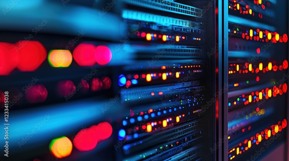 Vibrant Server Room Technology Data Center Network Lights