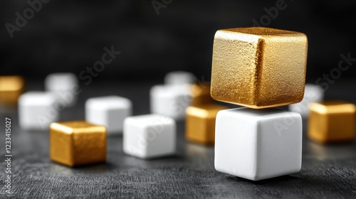 Wallpaper Mural Golden and White Cubes Stacked on Dark Table in Artistic Arrangement Torontodigital.ca