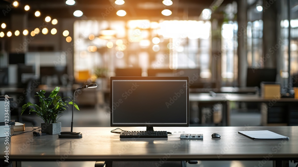Modern Office Workspace Desk Setup Computer Plant Lamp Modern Office Workspace Desk Setup Computer Plant Lamp