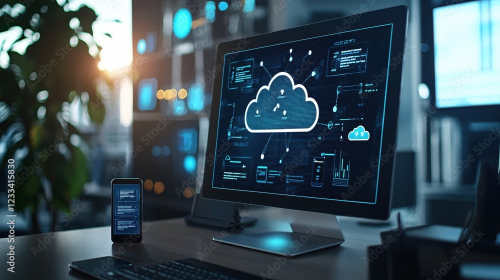 Fototapeta premium Modern Cloud Computing Technology Digital Network Data Storage Server