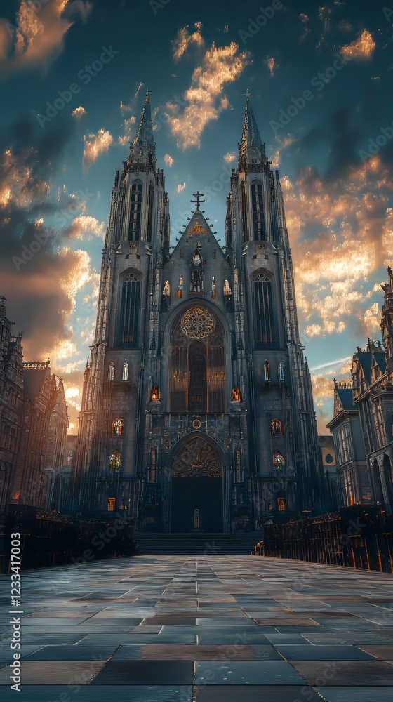 Fototapeta premium Gothic cathedral at sunset