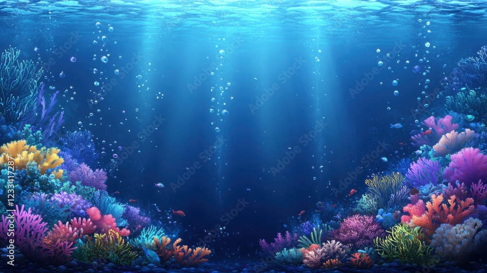Fototapeta premium Vibrant Underwater Scene with Colorful Corals and Gentle Bubbles