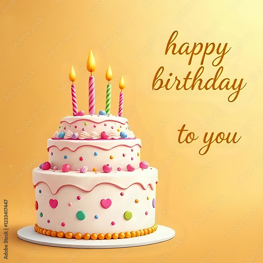 Birthday Cake with Candles and Cute Decorations Birthday Cake with Candles and Cute Decorations