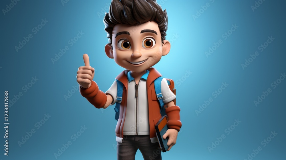 Cheerful 3D Cartoon Character with Thumbs Up Gesture Cheerful 3D Cartoon Character with Thumbs Up Gesture