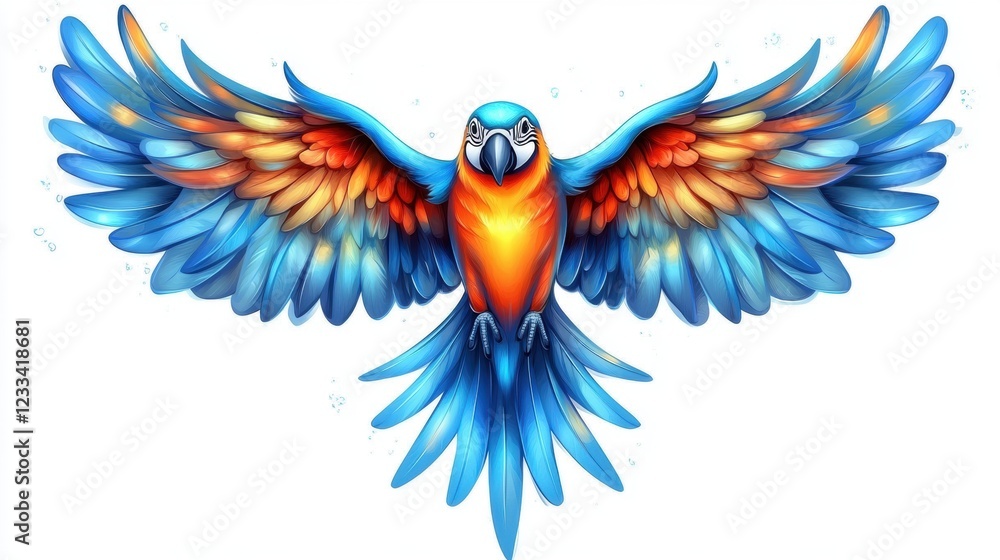 Obraz premium Vibrant Blue and Orange Parrot with Outstretched Wings Artwork