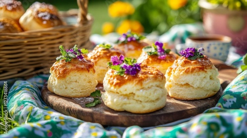 Wallpaper Mural Freshly Baked Scones Decorated With Flowers For Picnic Torontodigital.ca