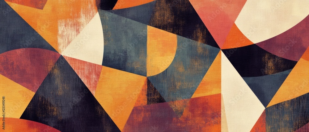 Fototapeta premium A Vibrant Abstract Artwork Featuring Geometric Shapes In Warm, Earthy Tones. The Textured Surface Adds Depth And Visual Interest.