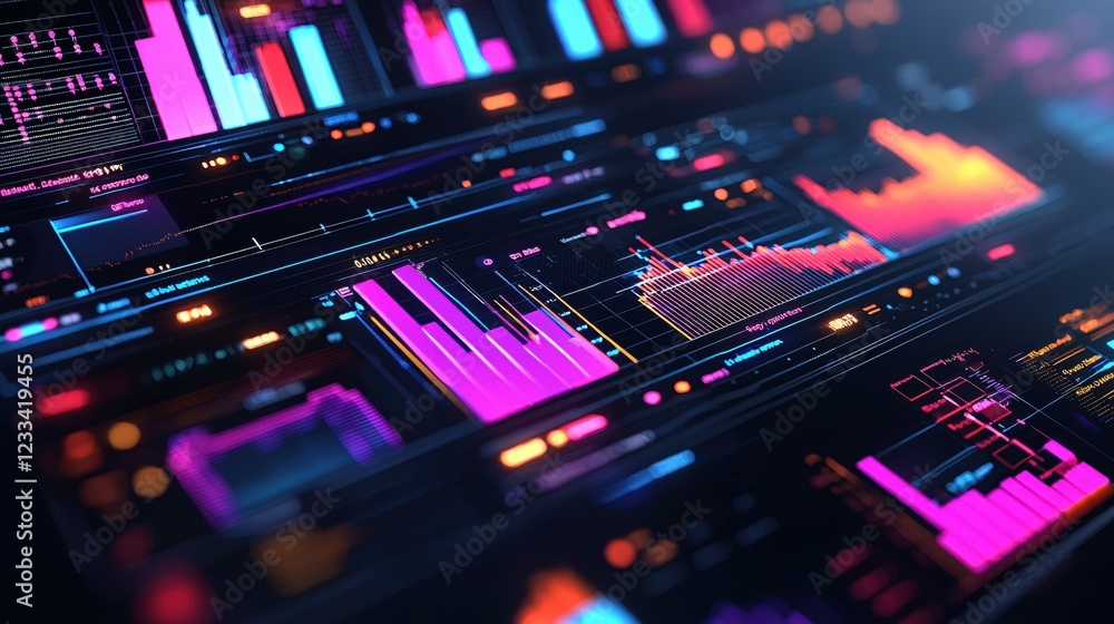 Obraz premium Neon Data Streams Futuristic Technology Charts Display