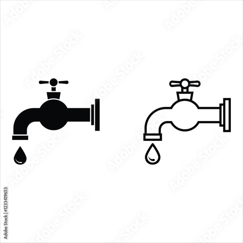 Faucet vector icon set. Black illustration isolated on white background for graphic and web design.