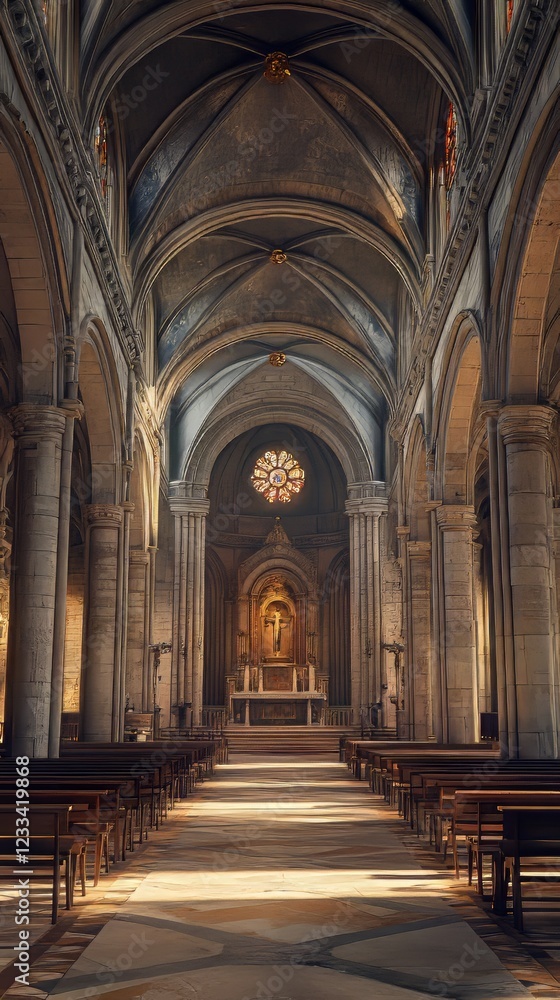Fototapeta premium Sunlit stone church interior