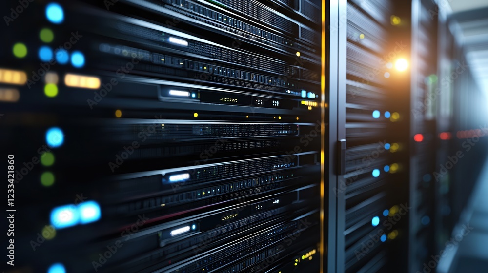 Powerful Server Racks Data Center Technology Illuminated Network Infrastructure Powerful Server Racks Data Center Technology Illuminated Network Infrastructure