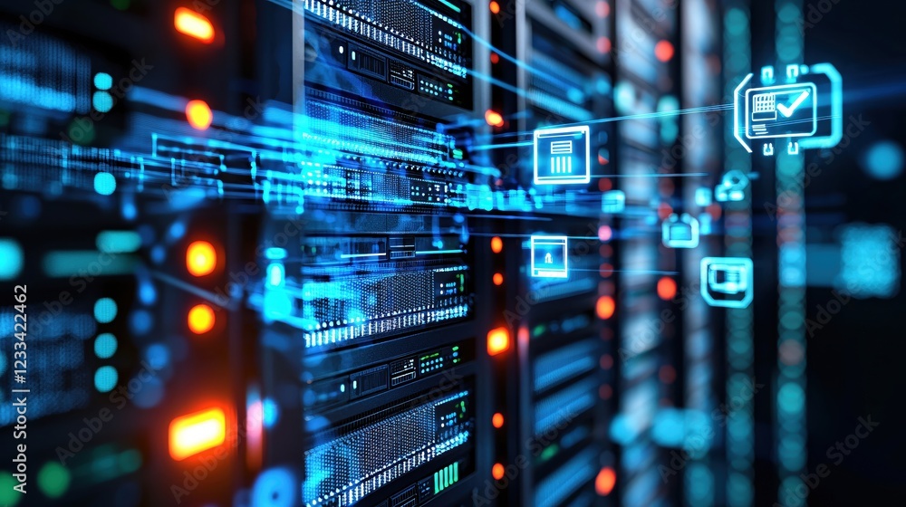 Fototapeta premium Data Center Server Room Network Technology Digital Innovation Secure Information Technology Infrastructure