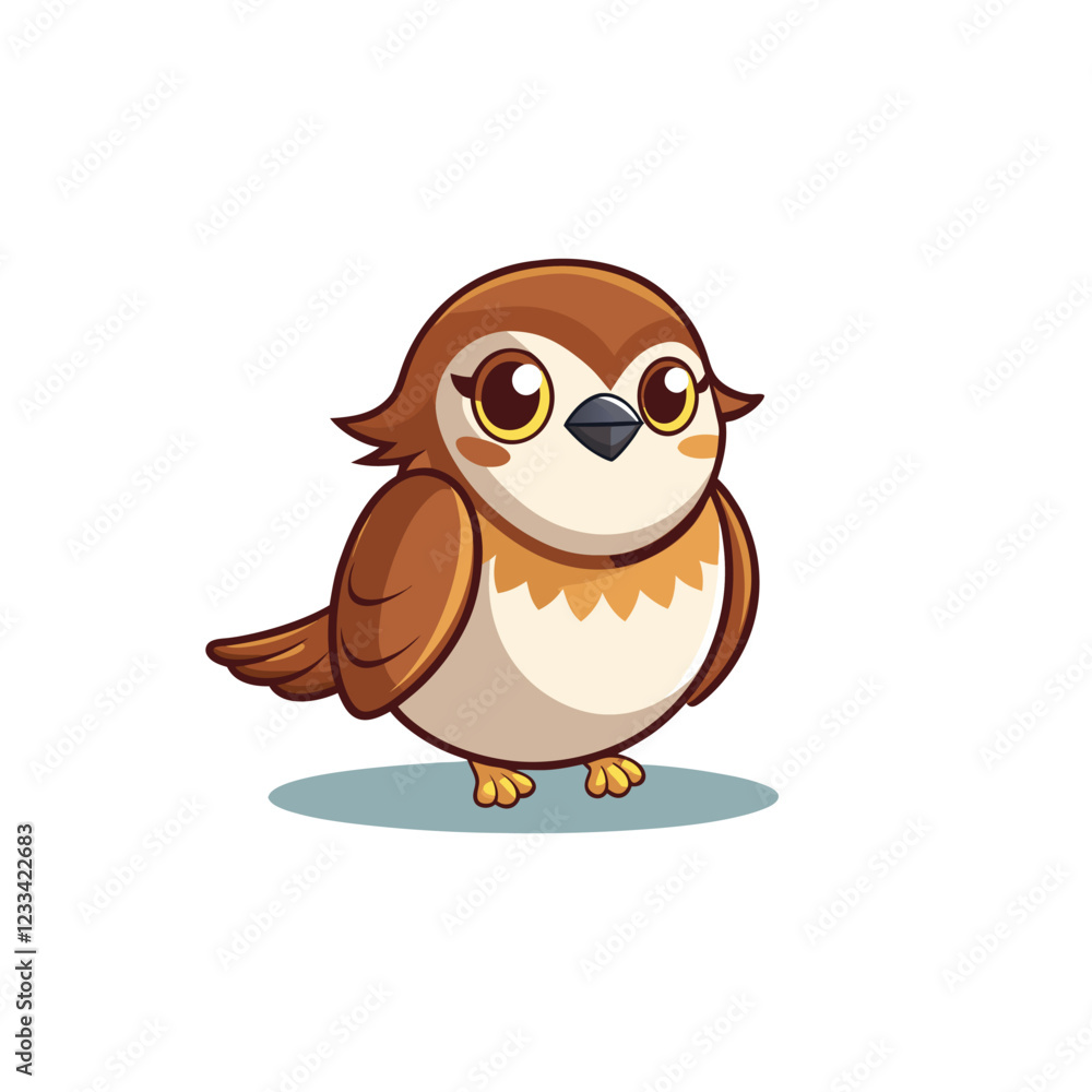 A cute and funny vector cartoon of a sparrow with big, shiny eyes and a round, chubby bod A cute and funny vector cartoon of a sparrow with big, shiny eyes and a round, chubby bod