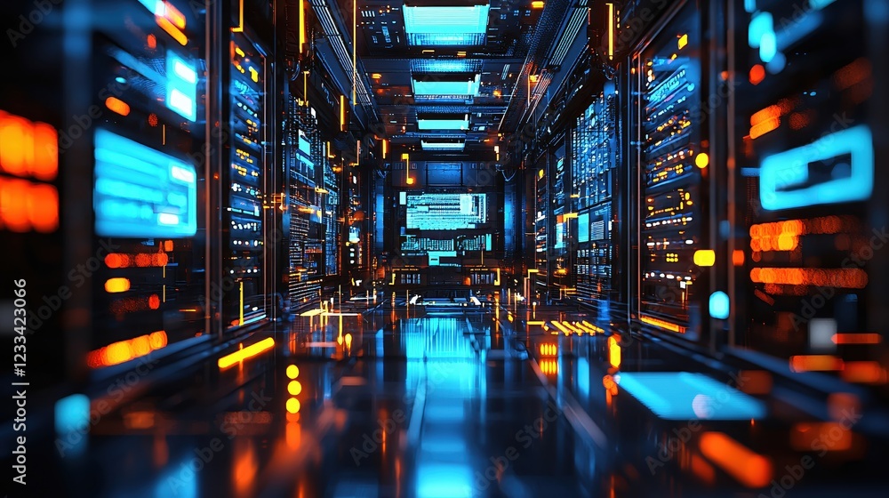 Futuristic Server Room Corridor Digital Technology Network Data Center Futuristic Server Room Corridor Digital Technology Network Data Center