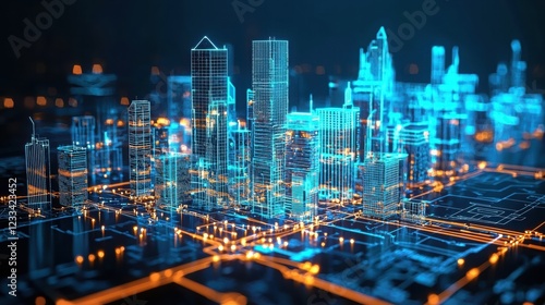 Wallpaper Mural Futuristic City Skyline with Neon Lights and Digital Elements Torontodigital.ca