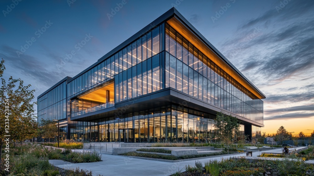 Obraz premium Modern glass office building at sunset. (2)