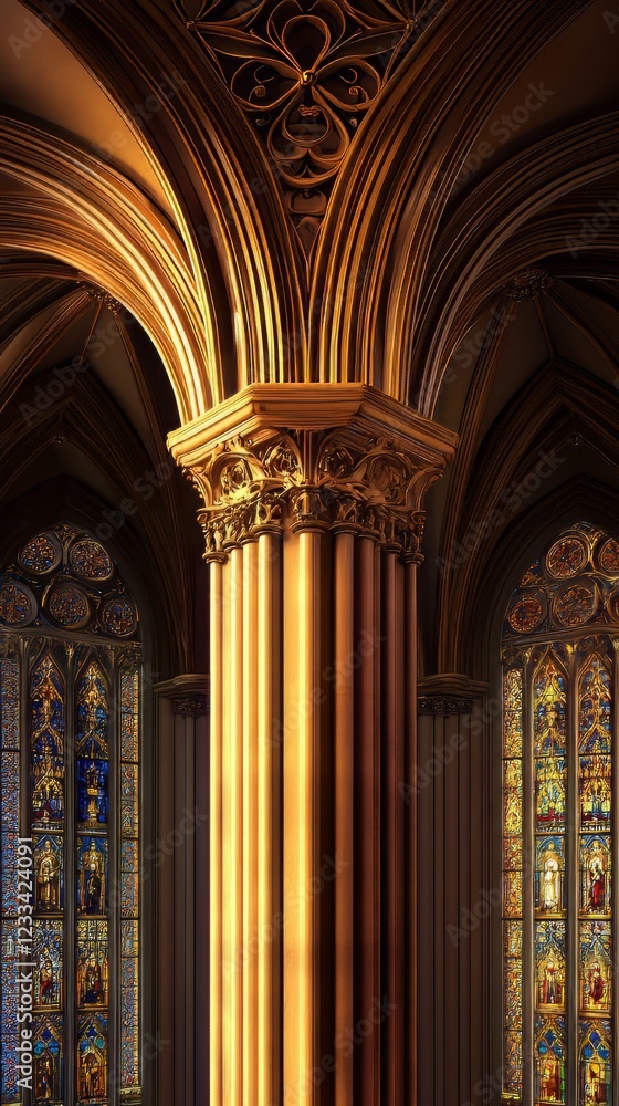 Fototapeta premium Golden column in a grand hall