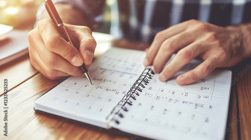 Planning and Scheduling: A Close-Up of Hands Writing in a Planner Planning and Scheduling: A Close-Up of Hands Writing in a Planner