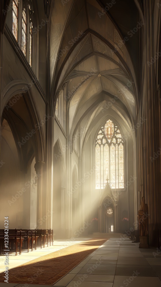 Obraz premium Sunlit Gothic cathedral interior