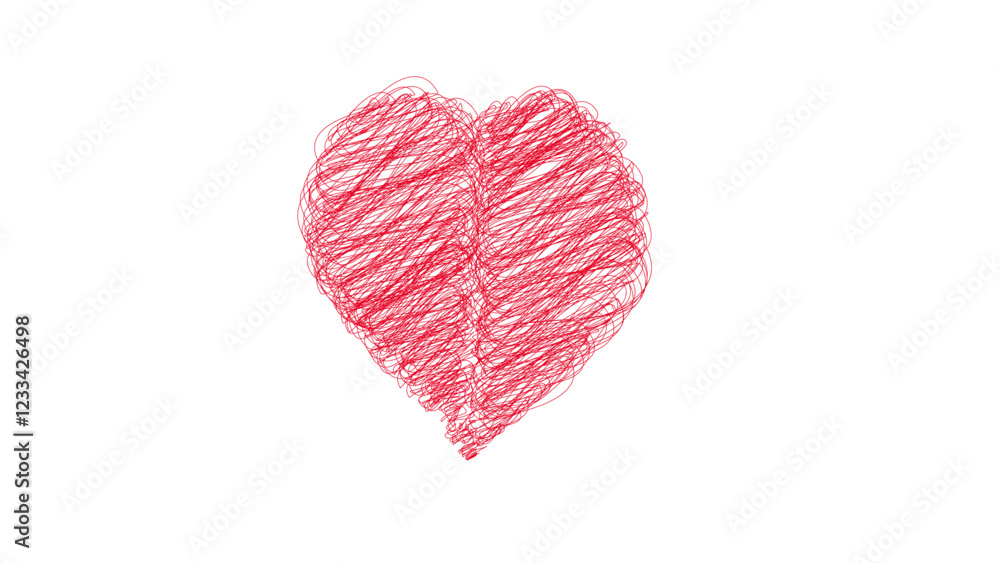 An abstract heart filled with tangled red lines, symbolizing the complexity of emotions—passion, love, and chaos intertwined in a simple yet expressive sketch on a plain white background. An abstract heart filled with tangled red lines, symbolizing the complexity of emotions—passion, love, and chaos intertwined in a simple yet expressive sketch on a plain white background.