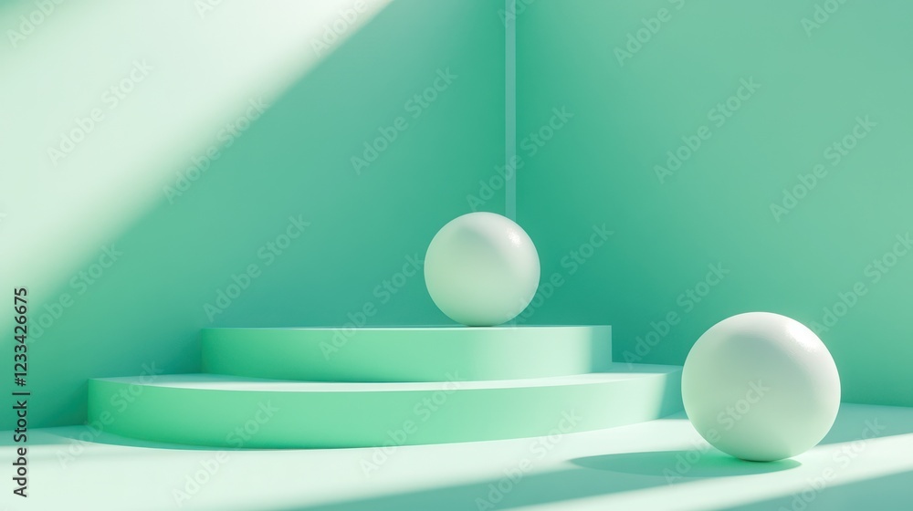 Mint room spheres platform sunlight display Mint room spheres platform sunlight display