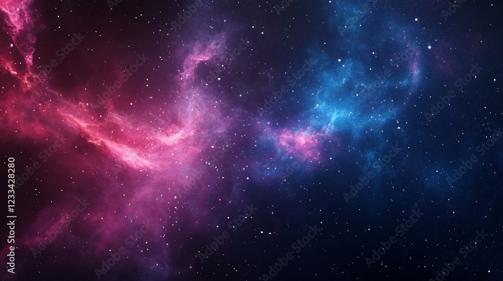 Obraz premium A vast cosmic scene featuring a captivating nebula with pink and blue hues in deep space