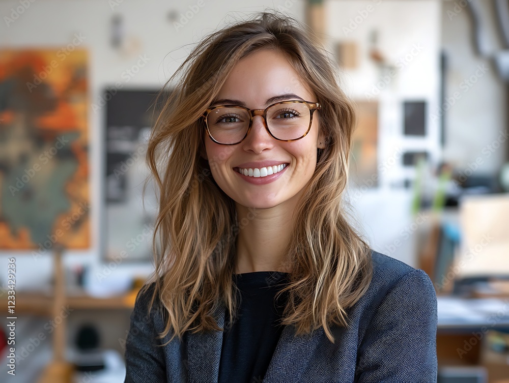 Creative professional smiling in modern office space lifestyle photography Creative professional smiling in modern office space lifestyle photography