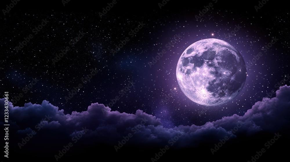 Fototapeta premium Purple moon night sky cloudscape, cosmic background