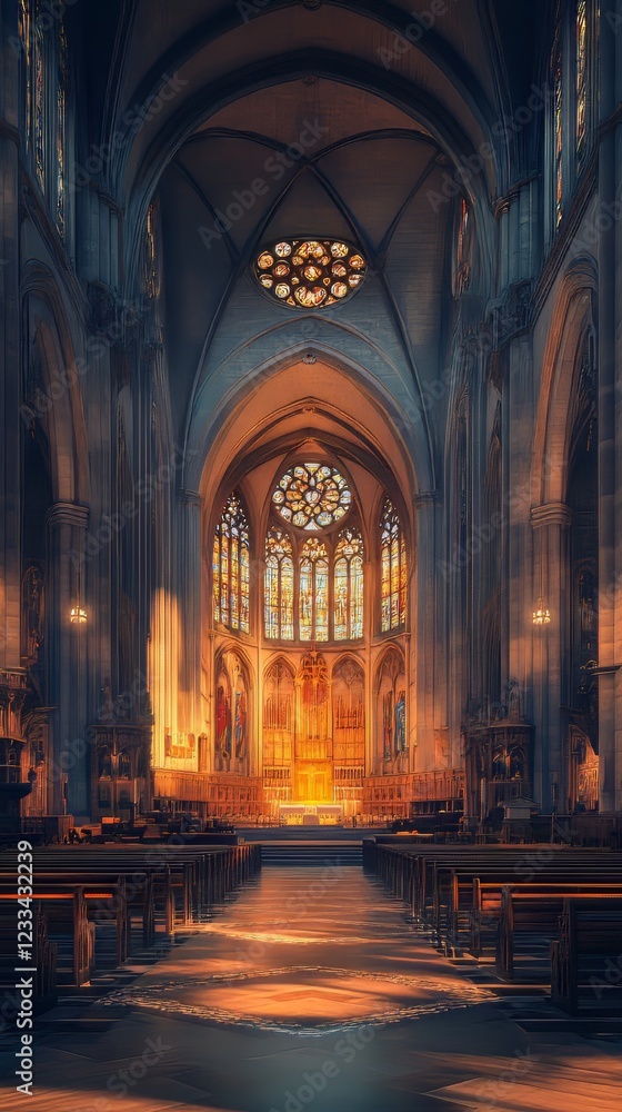 Obraz premium Sunlit cathedral interior, peaceful.