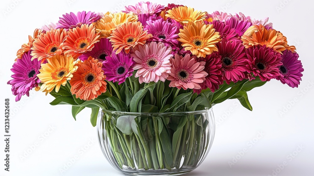 Fototapeta premium A vibrant bouquet of colorful gerbera daisies in a glass vase.