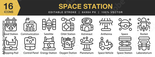Space Station icon set. Editable Stroke Icon Collection. Includes space station icon, and More. Outline icons vector collection.