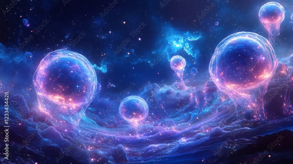 Fototapeta premium Celestial Spheres Floating in a Cosmic Nebula