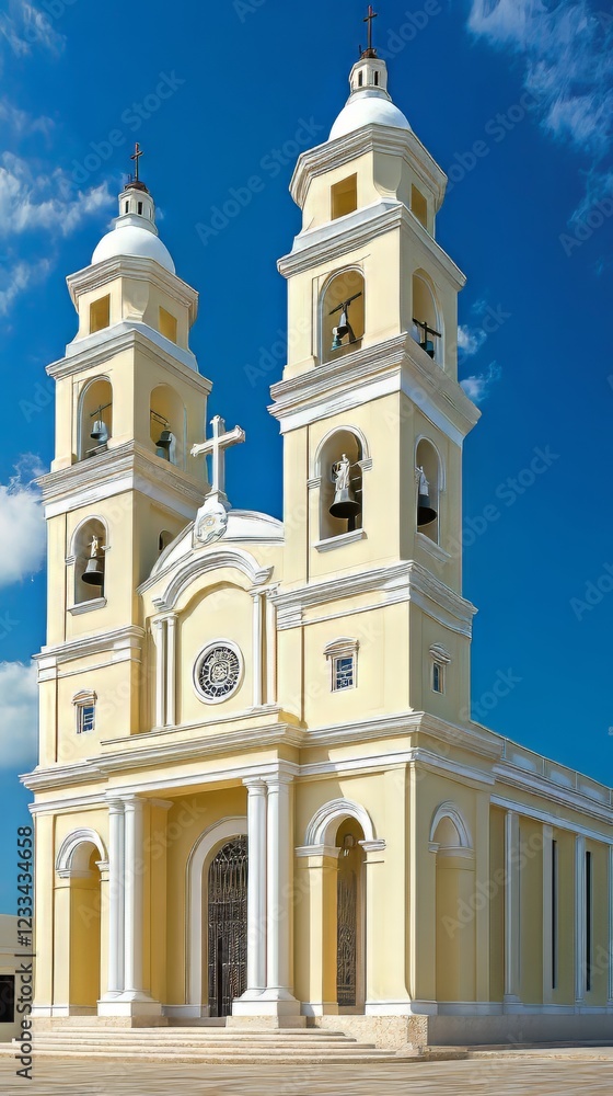 Grand yellow church under a blue sky Grand yellow church under a blue sky