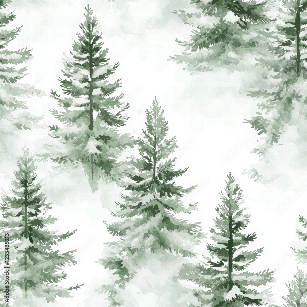 Obraz premium Green Pine Trees in a Misty Background for Nature Inspiration