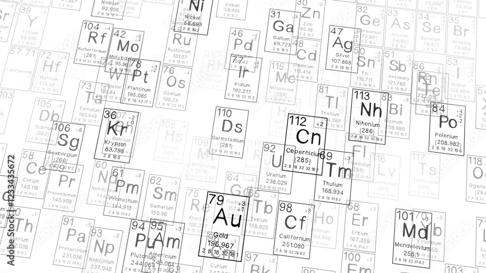 periodic table of the elements on black blackground,history of chemical elements, represents the atomic number and symbol.,3d rendering periodic table of the elements on black blackground,history of chemical elements, represents the atomic number and symbol.,3d rendering