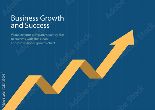 yellow business arrow graph rising up consistently with blue background represents business growth and trading profits flat design