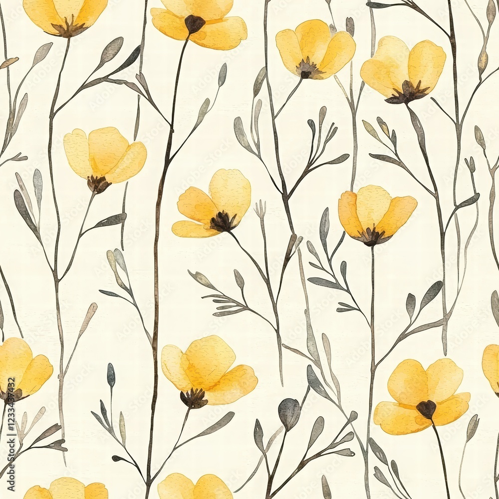Delicate Yellow Flower Pattern on Soft Cream Background Delicate Yellow Flower Pattern on Soft Cream Background