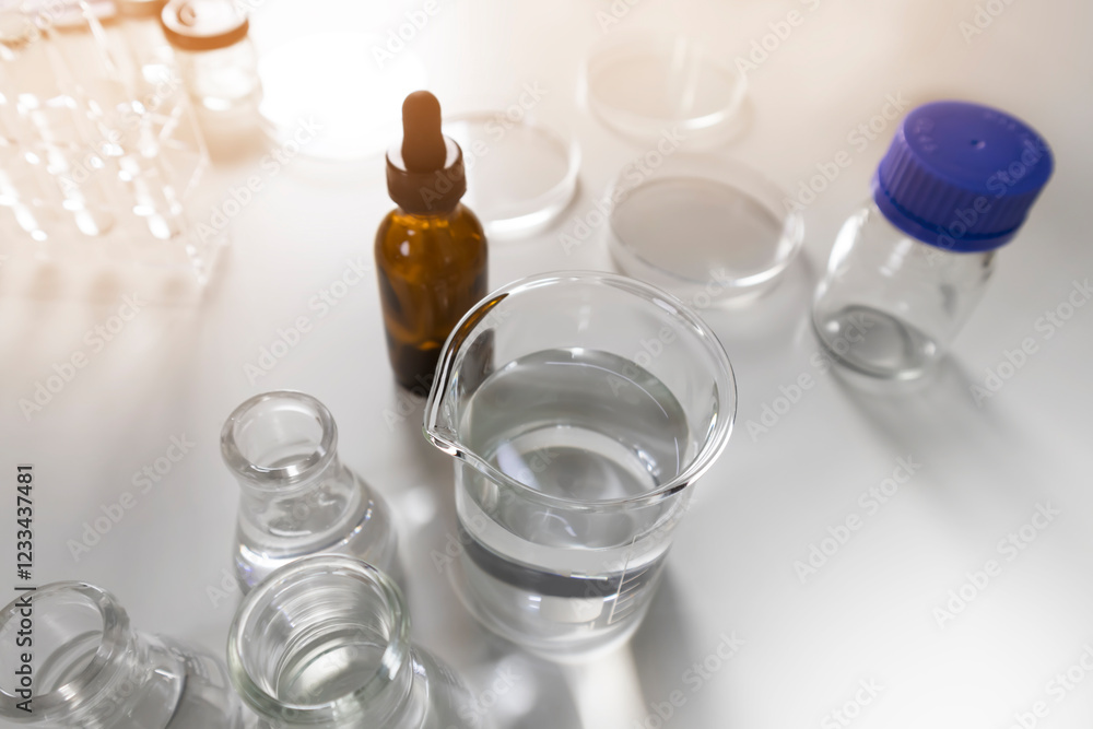 Clear bottles and dishes are used in scientific and medical experiments. Clear bottles and dishes are used in scientific and medical experiments.