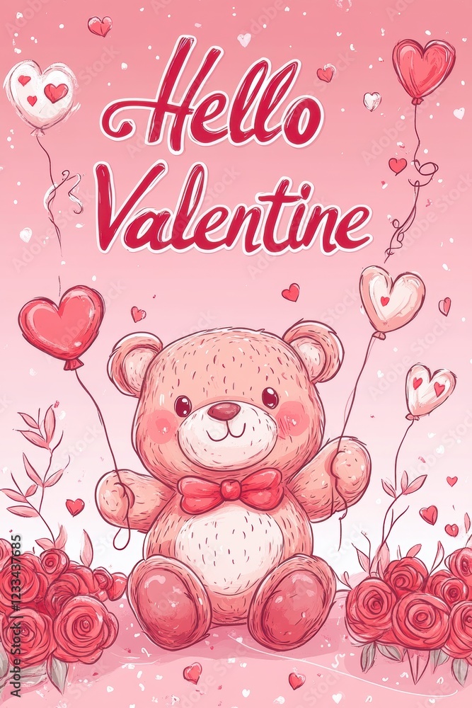 Valentine’s Day greeting card design with cute bear and text. Valentine’s Day greeting card design with cute bear and text.