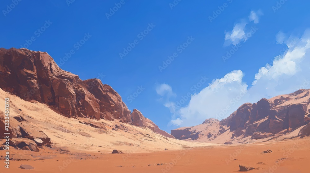 Naklejka premium Expansive Desert Landscape Under A Bright Blue Sky