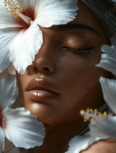 woman album cover for R&B artist with a floral design white