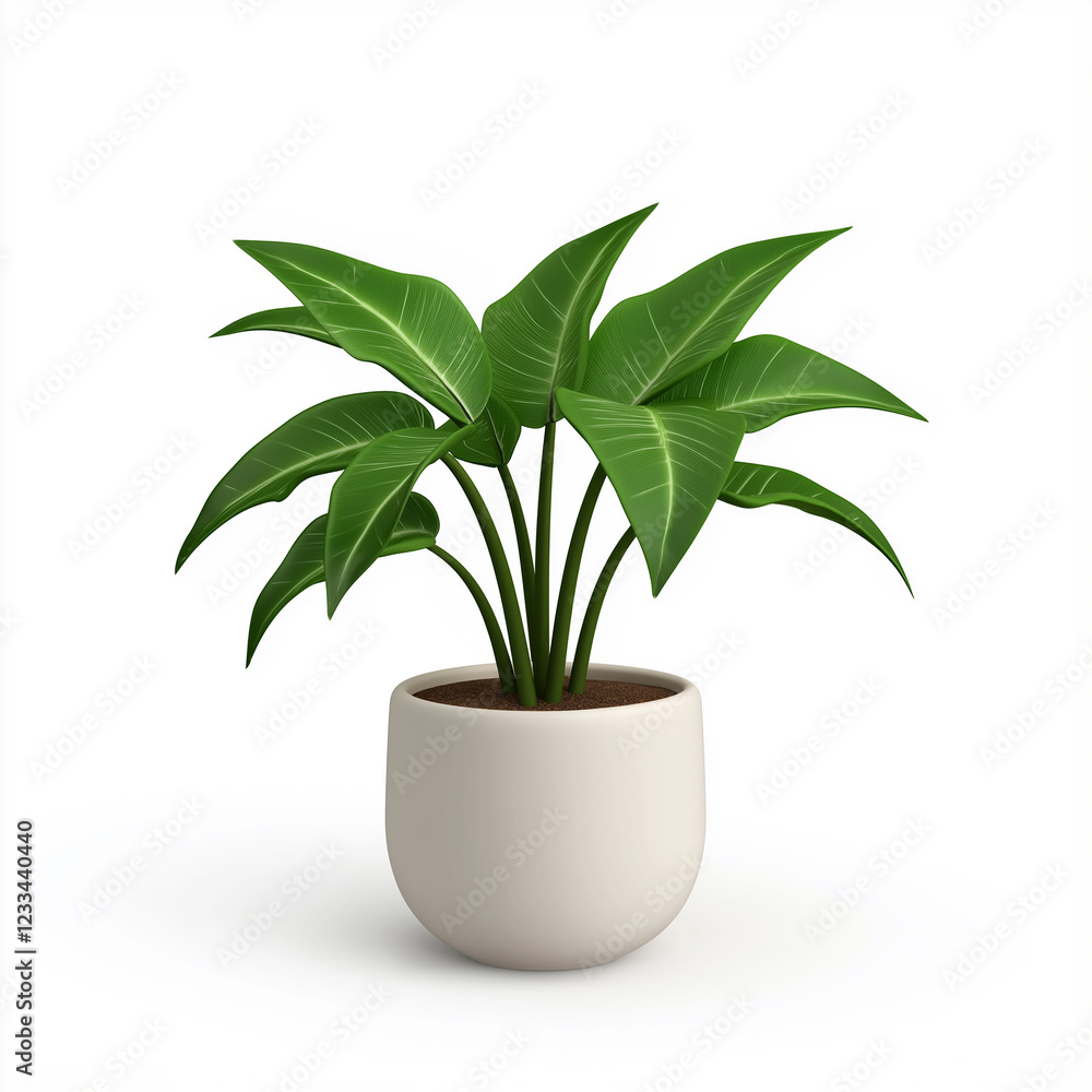 Green plant growing in white pot on white background Green plant growing in white pot on white background