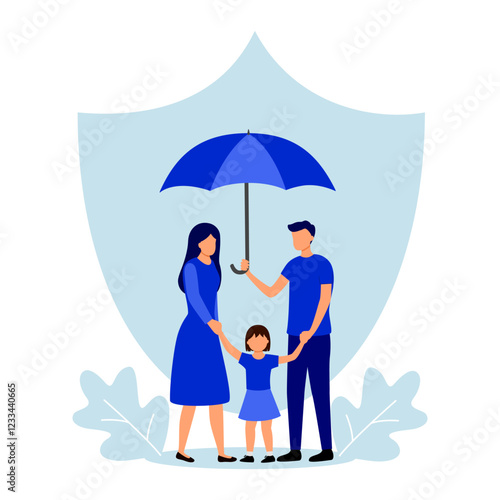 Family life insurance concept. Family health protection