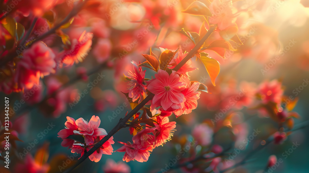 A close-up of vibrant pink flowers illuminated by soft sunlight. A close-up of vibrant pink flowers illuminated by soft sunlight.